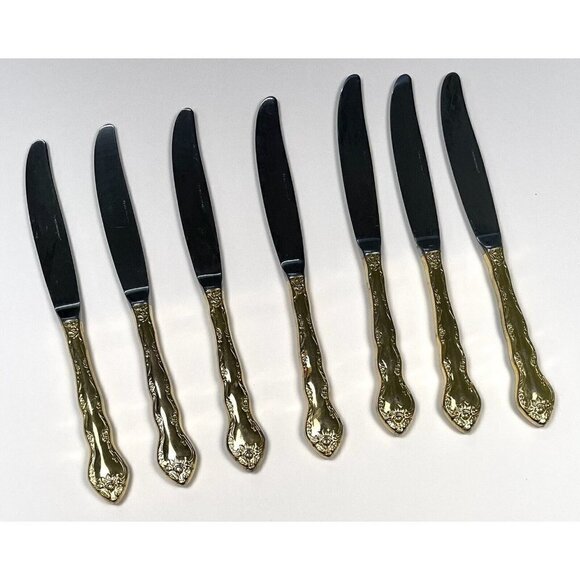 VTG Lot 7 INTERNATIONAL SILVER Abbey Rose Gold Electroplate Modern Hollow KNIFE - Picture 3 of 5